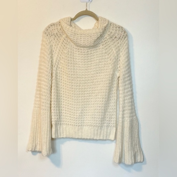Maeve Anthropologie Dionne Ivory Chunky Knit Wool Bell Sleeve Sweater- Small - Picture 5 of 10